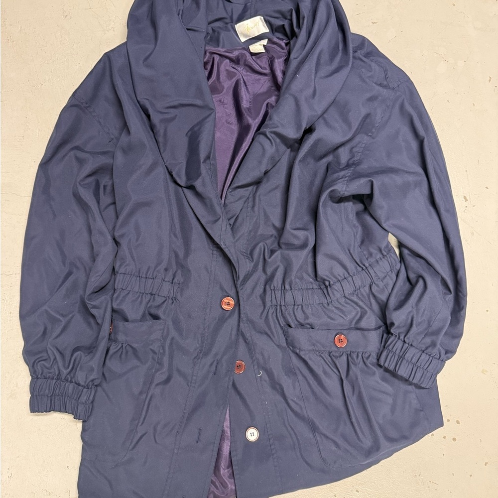 Navy Trench Coat with Button Accents